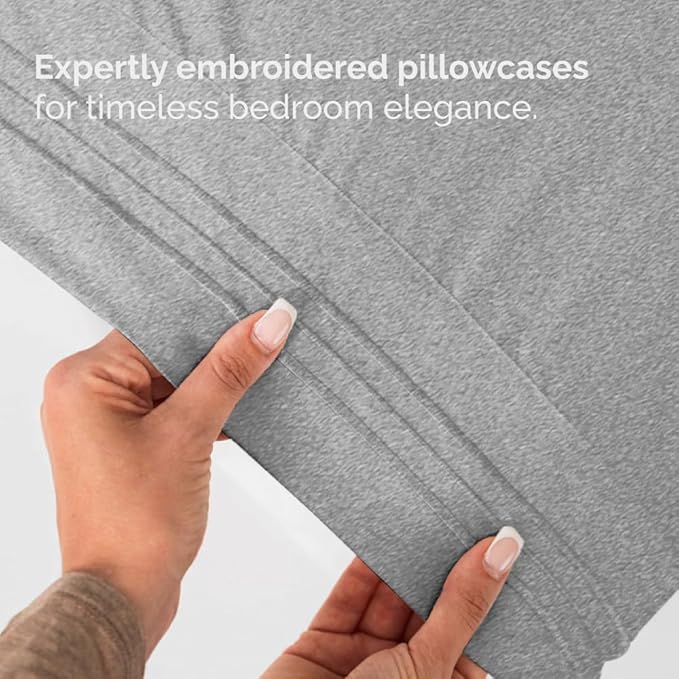 Full XL Bed Sheet Set - 4 Piece Extra Long Extended Full XL Sheets - Ultra-Soft, Breathable & Cooling - Fits 8” to 16" Mattress w/ Deep Pockets - 54" x 80" - Wrinkle & Fade Resistant - Heathered Grey