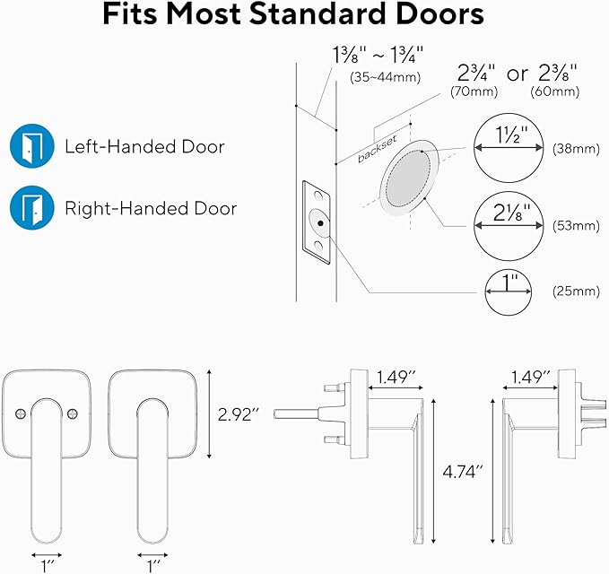 ULTRALOQ Passage Lever Door Handle, Reversible Black Front Door Handle No Lock for Interior or Exterior Door, Closet, Hallway, Adjustable Latch Backset, IP65 Waterproof, Matte Black