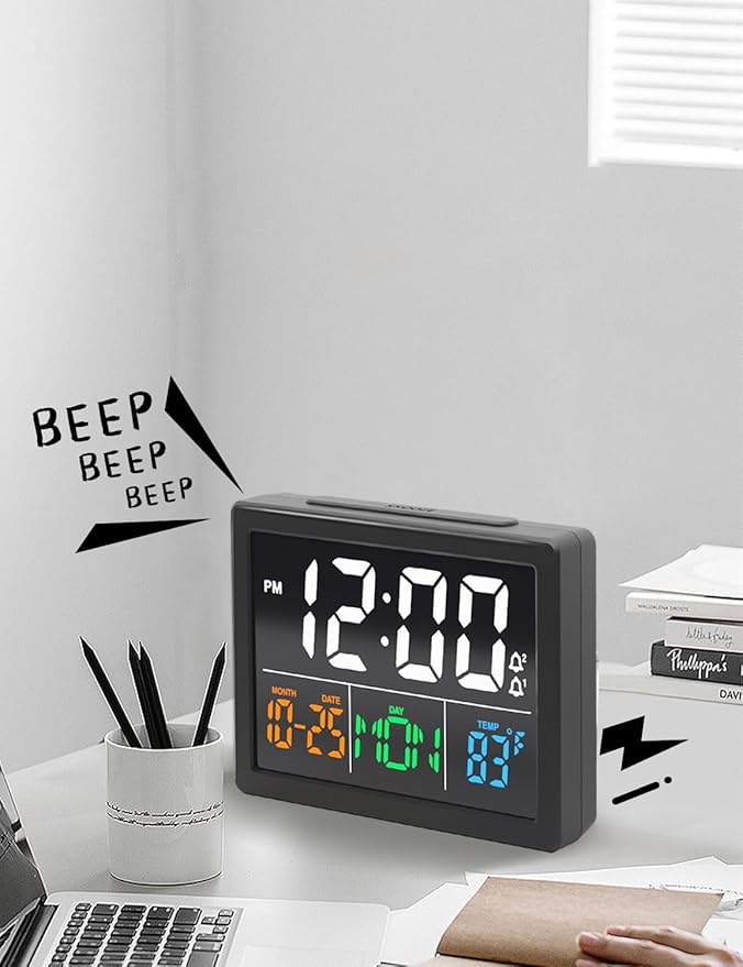 Digital Alarm Clock, with 5.5" Large LED Time Display, Adjustable Alarm Volume, 6 Level Brightness, Alarm Settings, USB Charger, Temperature Detect, Snooze, Clocks for Bedroom, Bedside, Desk, Black