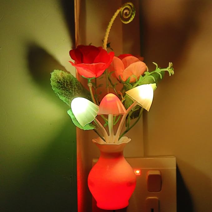 AUSAYE 1Pack Plug in LED Night Light Auto Dusk to Dawn Sensor,0.5W Energy Saving Lamp Dream Nightlight Rose Flower Mushroom Night Lights for Kids Adults Bedroom,Bathroom,Living Room,Kitchen,Hallway