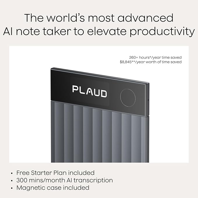 Plaud Note Pro AI Voice Recorder, Transcribe & Summarize with AI, App Control, Note Taker for Meetings & Calls, Supports 112 Languages, Ultra-Slim w/InstantView Display, Case Included, Black