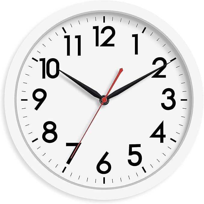 AKCISOT 14 Inch Wall Clock Silent Non Ticking Modern Wall Clocks Battery Operated, Analog Classic Clock Decorative for Bedroom, Kitchen, Home Office, Bathroom, School, Living Room (White)