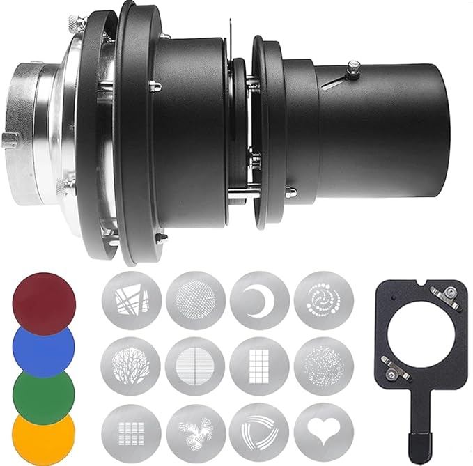 Alluneitter Bowens Mount Snoot,Strobe Video Snoot Conical Projector snoot with Optical Lens kit Include Various Gobos Used for Video Artist Modelling Shape Light Studio Photography Projection