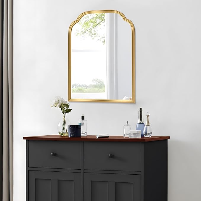 18X24 Inch Gold Mirror for Wall with Metal Frame Rectangular Rounded Bathroom Vanity Mirror Anti-Rust, Hangs (Gold 18" x 24")
