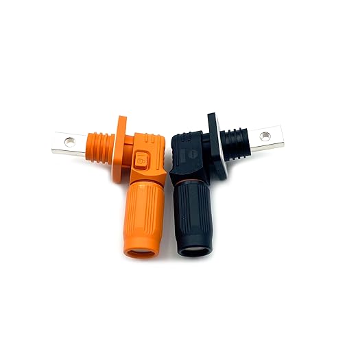 100A Battery Energy Storage Connector, 16mm² High Current Connectors IP67 Waterproof Copper Brand Thread Wiring Power Adapter Quick Plug Terminal Right Angle Plug and Socket (1000V Black+Orange)