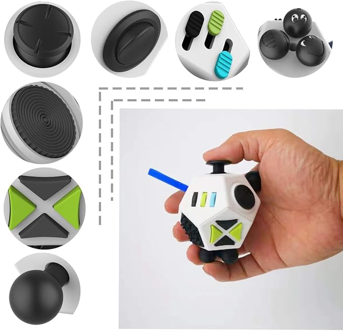 Fidget Dodecagon –12-Side Fidget Toys Cube Relieves Stress and Anxiety Anti Depression Travel Toy Christmas Stocking Stuffers Gifts for Children and Adults(A2 White)