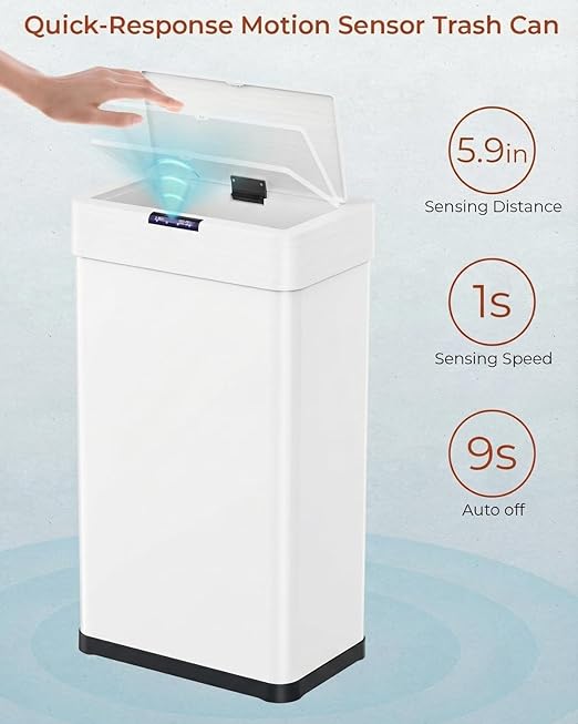 TLSUNNY 18.5 Gallon Motion Sensor Trash Can,Touchless Automatic Garbage Can,Brushed Stainless Steel Smart Bin,with Bag Holder,Soft Close Lid,for Kitchen,Office,RV,Bedroom,Living Room (White, 70L)