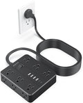 AOFO 25FT Surge Protector Power Strip,12 AC Outlets with 6 USB Ports (2 USB-C), Flat Plug Extension Cord with Multiple Outlets, Wall Mount for Home Office,Dorm, Black