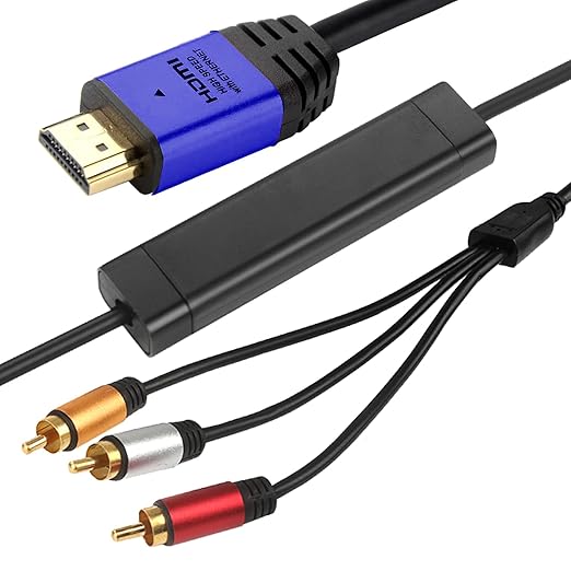 HDMI to RCA 10FT Cable with IC, HDMI Male to 3-RCA BL AV Cable Video Audio Component Converter Adapter 1080P Cable for TV HDTV DVD