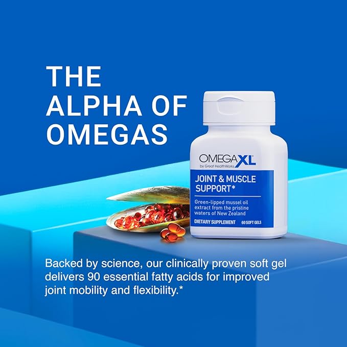 OmegaXL Joint Support Supplement - Natural Muscle Support, Green Lipped Mussel Oil, Soft Gel Pills, Drug-Free, 60 Count (2 Pack)