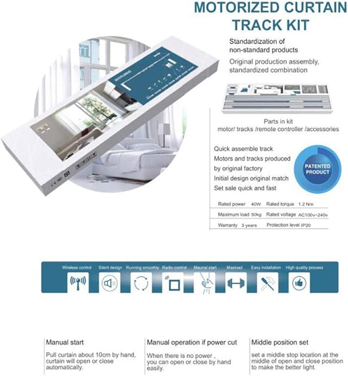 OlideSmart DIY Wifi Smart Automatic Curtain Motor Track System, Automatic Curtain Motor, Blinds Tracks, Length can be customized (White, 3.2m)