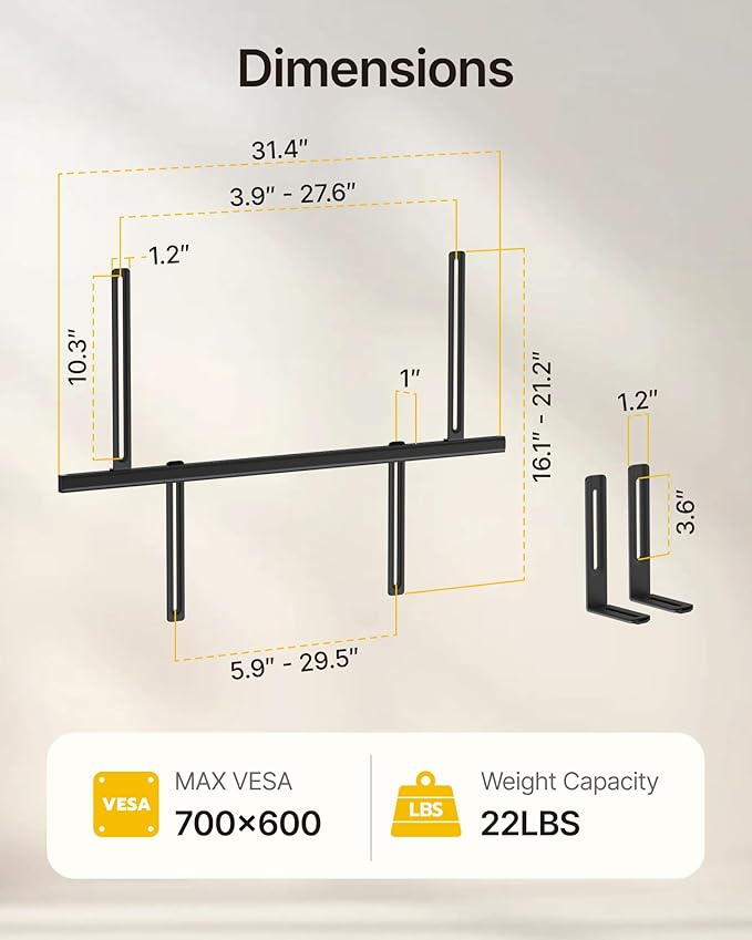 monTEK Soundbar Mount up to 22 lbs fits Sonos Arc/Arc Ultra/Beam/Ray/Playbar, Bose Soundbar 500/700, Samsung & Sony & LG & JBL, Adjustable Soundbar Mount Under TV, Black