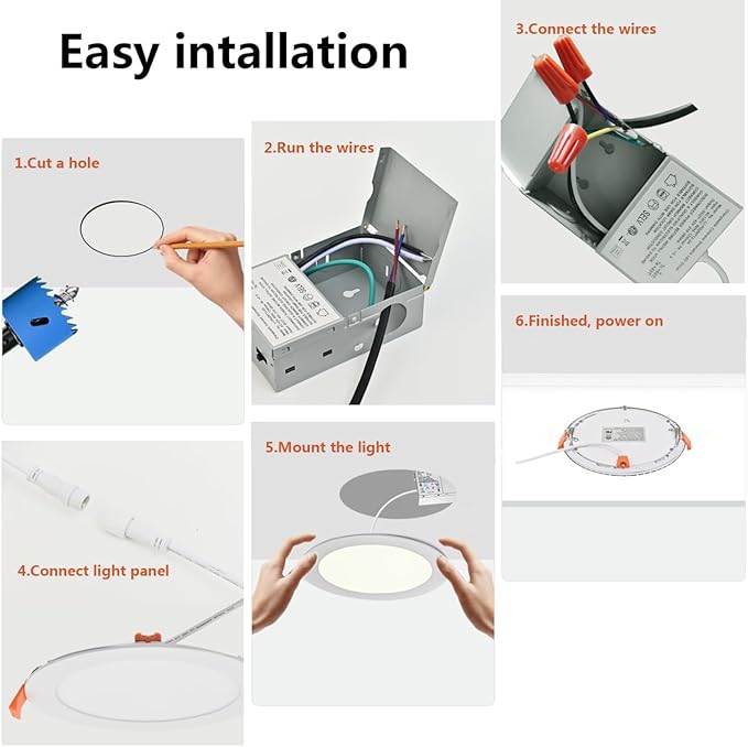 MKUJOO 96 Pack 4 Inch Ultra-Thin LED Recessed Ceiling Light with Junction Box,Panel Light,Daylight, 9.5W,2700K/3000K/3500K/4000K/5000K Selectable Dimmable Downlight ETL&FCC&CE Energy Star Certified