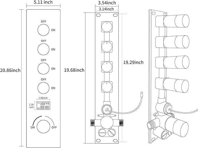 KATAIS Full Body Shower System Chrome Tempreature Display Shower Faucet Set with 12 inch and 8 inch Shower Head, with Handheld Spray and 6 PCS Body Jet