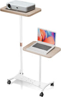 YUMFUN 2 Shelves Projector Stand, Mobile Laptop Cart on Wheels Projector Stand Adjustable Height 20 to 53 Inches, Overbed Table with 5 Lockable Casters, Rolling Laptop Floor Stand for Couch