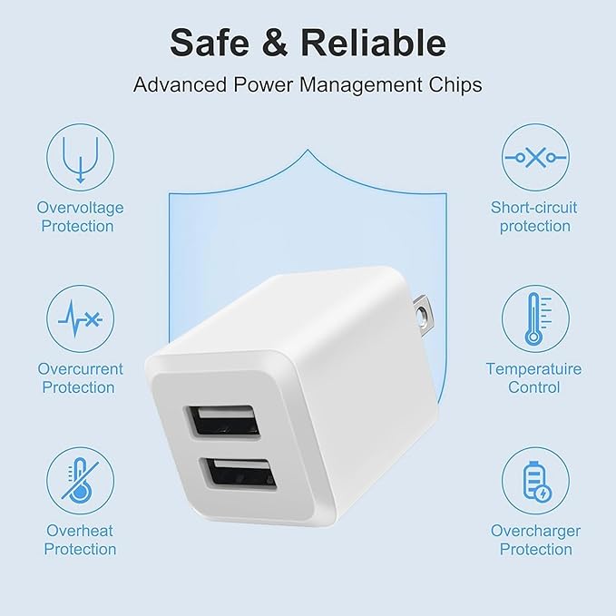 USB Wall Charger, Charger Block，Dual Port USB Cube Chargers，Power Adapter Charging Plug Box Brick for Phone 16/15/14/13/12/11/Pro Max/SE/XS/XR/X,Android Phones, and More (Pure White)