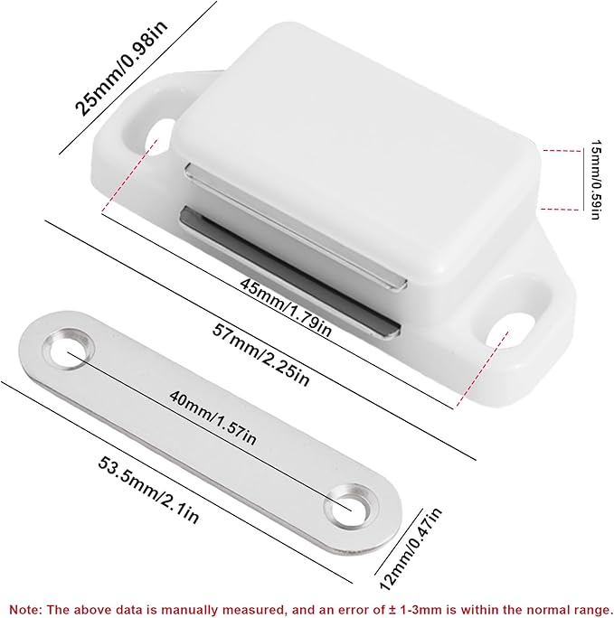 24 Pack Magnetic Push Latch,Heavy Duty Magnetic Touch Latch,for Push to Open Cabinet or Kitchen Drawer, Kitchen Door(White - 0.98 inch, 24 Pack)