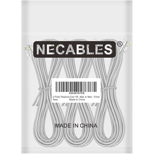 NECABLES 3Pack Phone Cord 10ft Telephone Cord Phone Cable RJ11 6P4C Male to Male - Image 4