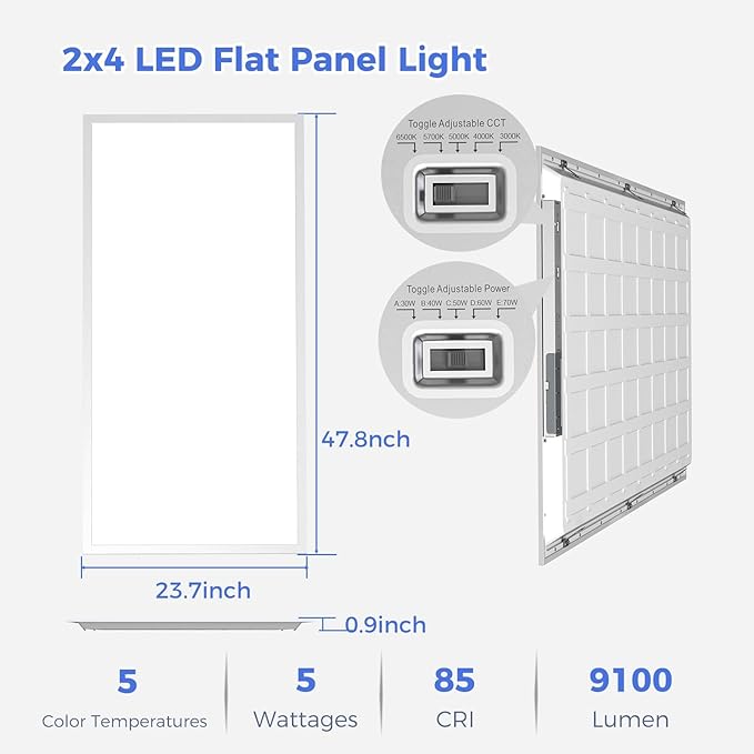 Aphyni 18 Pack 2x4 LED Flat Panel Light, Bright 9100LM Flush Mount Office Kitchen Ceiling Light Fixtures,Dimmable,Selectable 5 CCT 3000K/4000K/5000K/5700K/6500K, 5 Wattages 30W/40W/50W/60W/70W