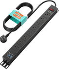 QBA 8 Outlet Metal Power Strip with USB C PD 20W, Heavy Duty Wide Spaced Outlets, Wall Mount for Home Office Garage Workshop, 6ft Cord, Black