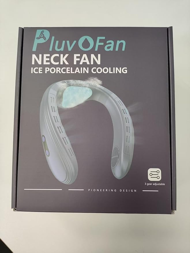 PluvoFan Neck Fan Back-Windy 6000mAh with Cooling Plate Cold Compress Bladeless Portable Thermo-Electric Cooler Rechargeable Holiday Essentials for Women Men Outdoor Camping Gardening Walking(White)