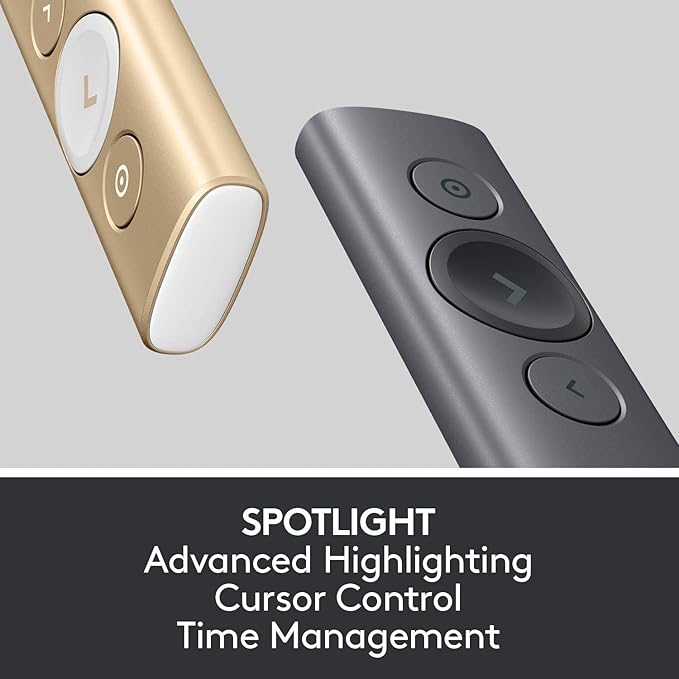 Logitech Spotlight Presentation Remote - Universal Wireless Presentation Clicker with Laser Pointer, Advanced Digital Highlighting, Bluetooth, 30 m Range and Quick Charging - Silver