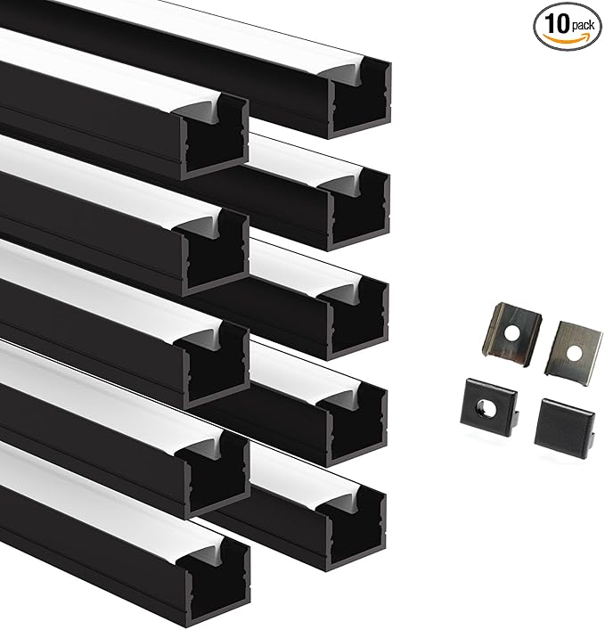 Besseto 10 Pack LED Aluminum Channel for Wood Slat Wall Panel,Wall Panel LED Strip Light Aluminum Channel Profile for Living Room Bedroom Bathroom Stairs (Black-10Pack 6.6Ft)