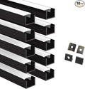 Besseto 10 Pack 1M/3.3Ft LED Aluminum Channel for Wall Panel,Wood Slat Wall Panel LED Strip Light Aluminum Channel Profile for Living Room Bedroom Bathroom Stairs (Black-10Pack 3.3Ft)