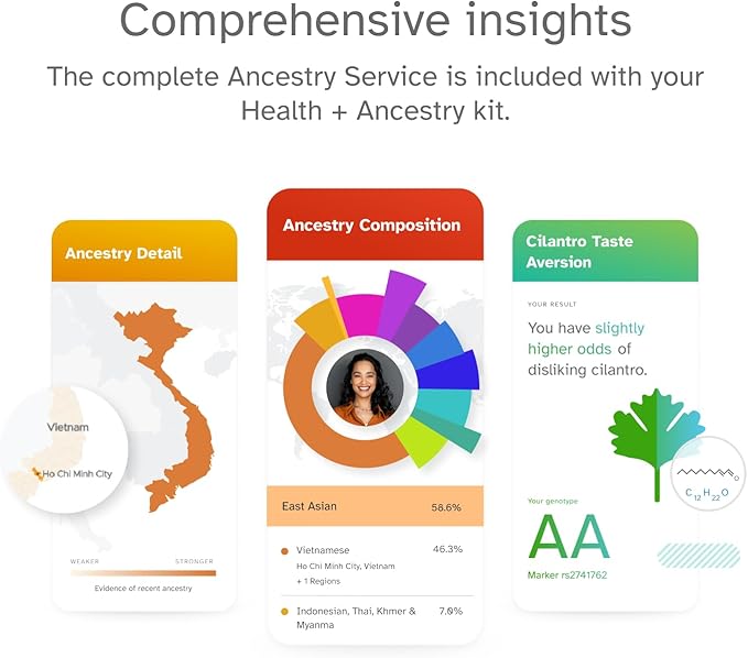 23andMe Health + Ancestry Service: DNA Test Kit, FDA-Authorized Reports, Genetic Test, Health Predispositions, Carrier Status, Wellness, Family Tree (Before You Buy See Important Test Info Below)