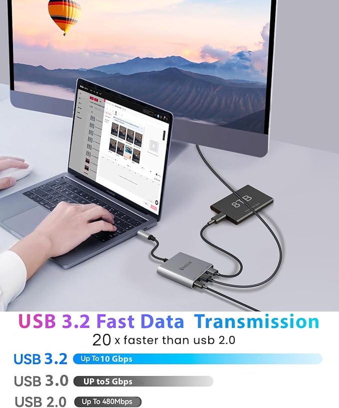 USB C HUB usbc to hdmi Adapter USB c multiport Adapter Equipped with a 4K@60Hz HDMI Output Port,100W PD Charging Port (Charging Function only)