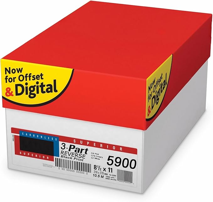 Superior 8.5 x 11 Carbonless Paper, 3 Part Reverse (Bright White/Canary/Pink), 1340 Sets (4000 Sheet) I 8 Reams
