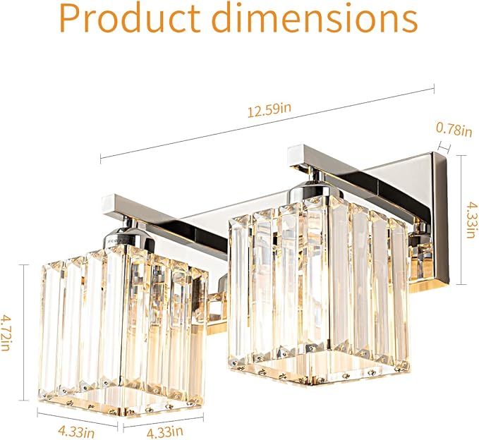 FDPBY Modern Bathroom Vanity Light 2-Lights Chrome Crystal Bathroom Wall Light Vanity Light Fixtures，12.59-inch Modern Minimalist Design