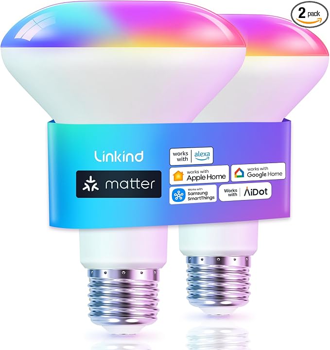 Linkind Matter Smart Light Bulb, BR30 Smart Bulbs, Recessed LED Color Changing by Linkind