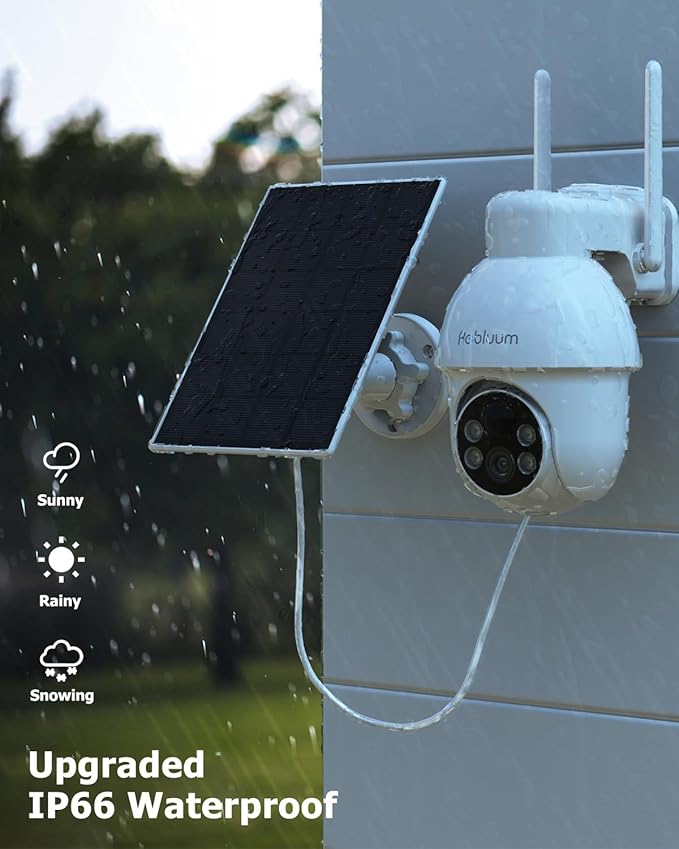 Rebluum Security Camera Wireless Outdoor, 2K Solar Security Camera,Battery Powered 360°PTZ Outdoor Camera,Color Night Vision,2-Way Audio,PIR Motion Detection,Compatible with Alexa