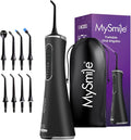 MySmile LP211 Cordless Water Flossers, Portable Rechargeable Oral Irrigator for Teeth Cleaning, 5 Cleaning Modes, IPX7 Waterproof, 8 Replacement Tips and a Storage Pouch (Midnight Black)