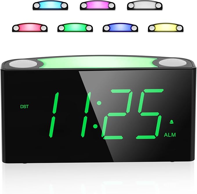 Digital Alarm Clock for Bedroom - 7 Color Night Light, USB and Type-C Charger,7.5" Large Number Screen & Dimmer,12/24H,Battery Backup,Easy Loud Electric Alarm Clock for Heavy Sleeper,Boy&Girl Kid Teen
