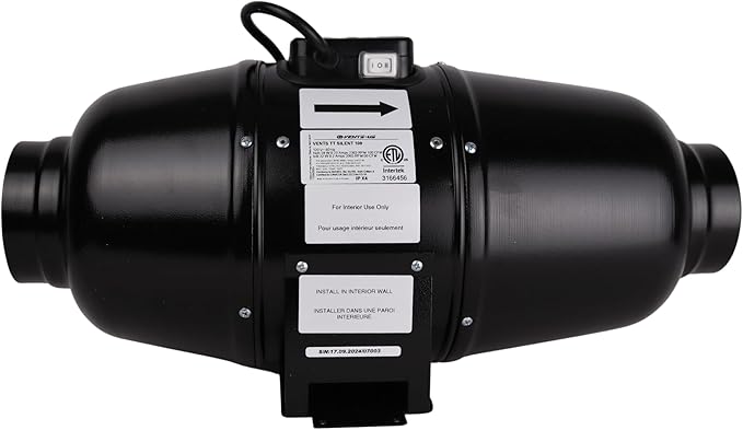 VENTS-US TT Silent M 125-5" Inline Duct Fan Includes Two-Speed Switch with Thermal Overload Protection – UV Resistant, Quiet Operation, up to 188 CFM
