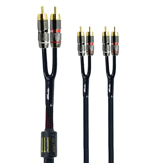 Arklove 10ft Shielded RCA Plug Splitter Stereo Audio Video Cable 2 Male to 4 Male Dual Speaker Y Adapter Connector Extension Cord 24k Gold Plated 1 Input 2 Output