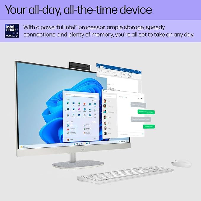 HP 27" All-in-One Touchscreen Desktop PC 2025 New, Intel Ultra 7 255U (Up to 5.2GHz), Intel AI Boost, 27 inch FHD Touchscreen Anti-Glare Display, 32 GB DDR5 5600MT/s, 2 TB Gen4 SSD, Windows 11 Pro