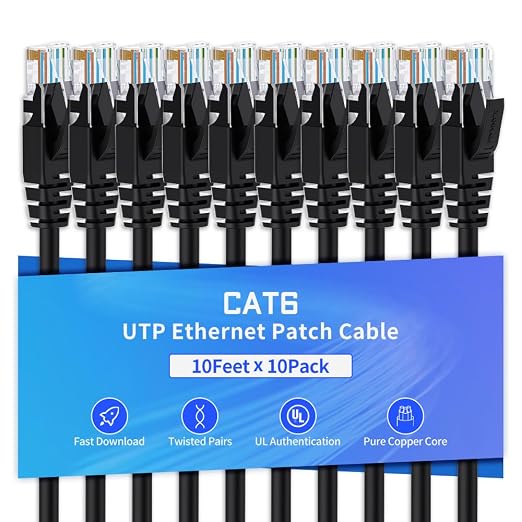 Cat6 Ethernet Cable 10 Feet 10 Pack Network RJ45 Cat6 Internet Patch Cable by XANHAM