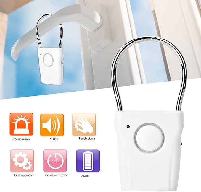 BORDSTRACT Door Handle Alarm, 120dB Vibration and Touching Triggered Portable Door and Window Alarm, for Traveling, Hotel, Apartment, Home Security
