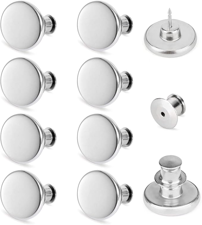 TOOVREN 8 Sets Jean Buttons for Loose Jeans, No Sew No Tool Instant Replacement Button Pins Adjustable Pant Waist Tightener to Make Smaller, Reusable Extra Pants Clips to Tighten Waist, Silver
