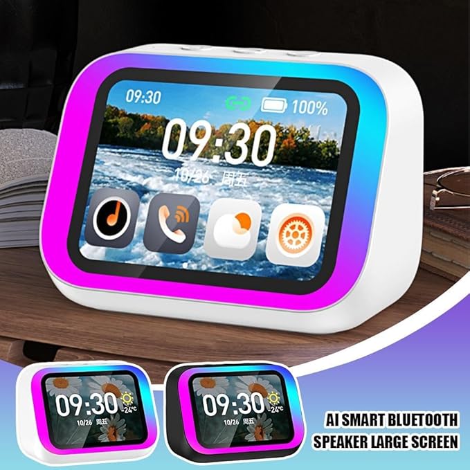 Felvoro White Smart Alarm Clock with Wireless Bluetooth 5.4 Speaker & Dynamic RGB Light,Hi-fi Stereo Sound,Hd Large Screen Display