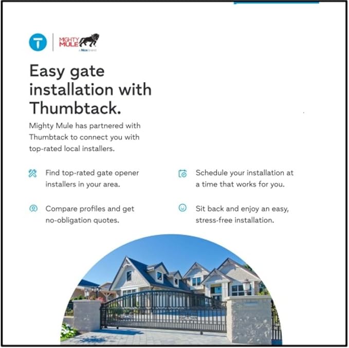 Mighty Mule Gate Opener, Solar and Smart Ready, Heavy Duty Automatic Gate Opener, Gates up to 18ft or 850lb Per Gate Leaf, Dual Gate Opener - Estate, MM572W-EST