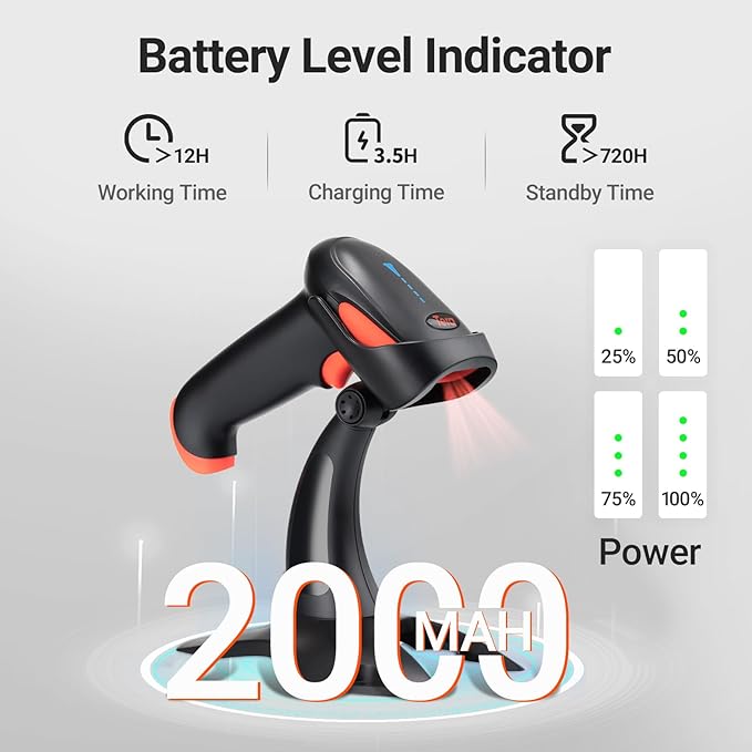 Tera Barcode Scanner Wireless 1D 2D QR with Stand: Battery Level Indicator 3 in 1 Works with Bluetooth 2.4G Wireless USB Wired Handheld Bar Code Reader with Vibration Alert HW0002 Orange