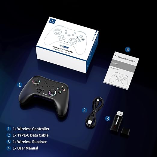 AceGamer Aurora Generation 2.4G Wireless Bluetooth Controller for Windows PC/Android/Switch/iOS/Steam Deck, Hall Joysticks and RGB Light- Upgraded PC Gaming Controller and Back Buttons Lock (Black)