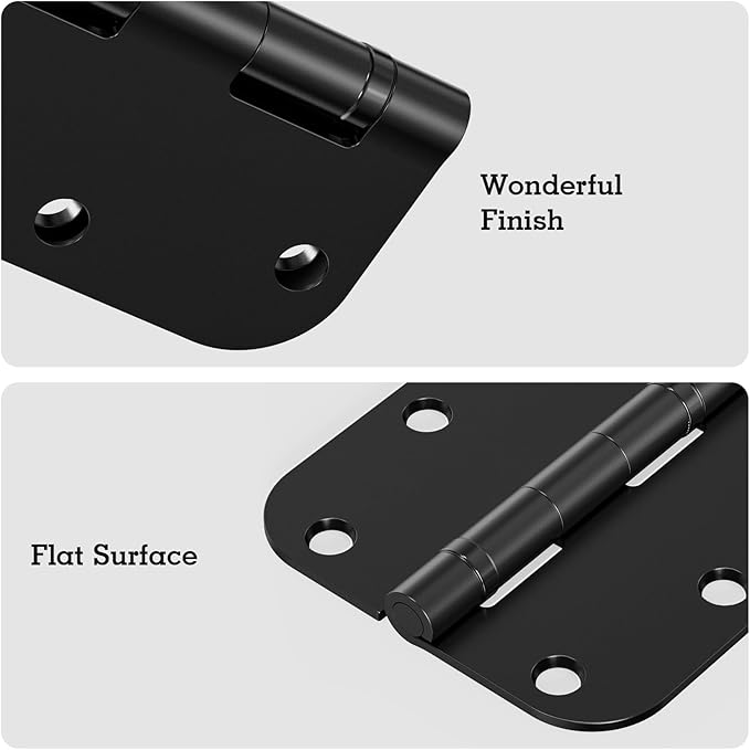 36 Pack Ball Bearing Matte Black Door Hinges 3.5 Inch 5/8" Radius Round Anti Squeak Interior 3-1/2"Flat Bifold Standard Bedroom Indoor for Doors 3 ½" House Home Hardware Decor Accessories Must Have