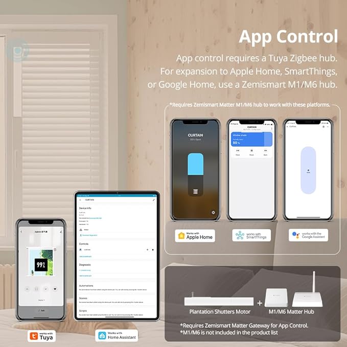 Zigbee Plantation Shutters Motor for Motorized Plantation Shutters and Automatic Curtain Opener, Requires Tuya Zigbee Hub (Motor with 16-Channel Remote)