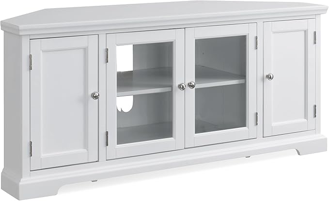 Leick Home Mateo Corner TV Stand, for 65 in. TV, 2 Glass Doors and 2 Soild Doors, White, 85386