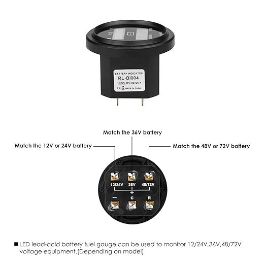 Jayron Lead Acid Battery Indicator Meter Gauge Battery Capacity Meter Waterproof Battery Charge Indicator Hour Meter for Golf Cart Boat Club Cart Forklift and Other Battery Powered Equipment
